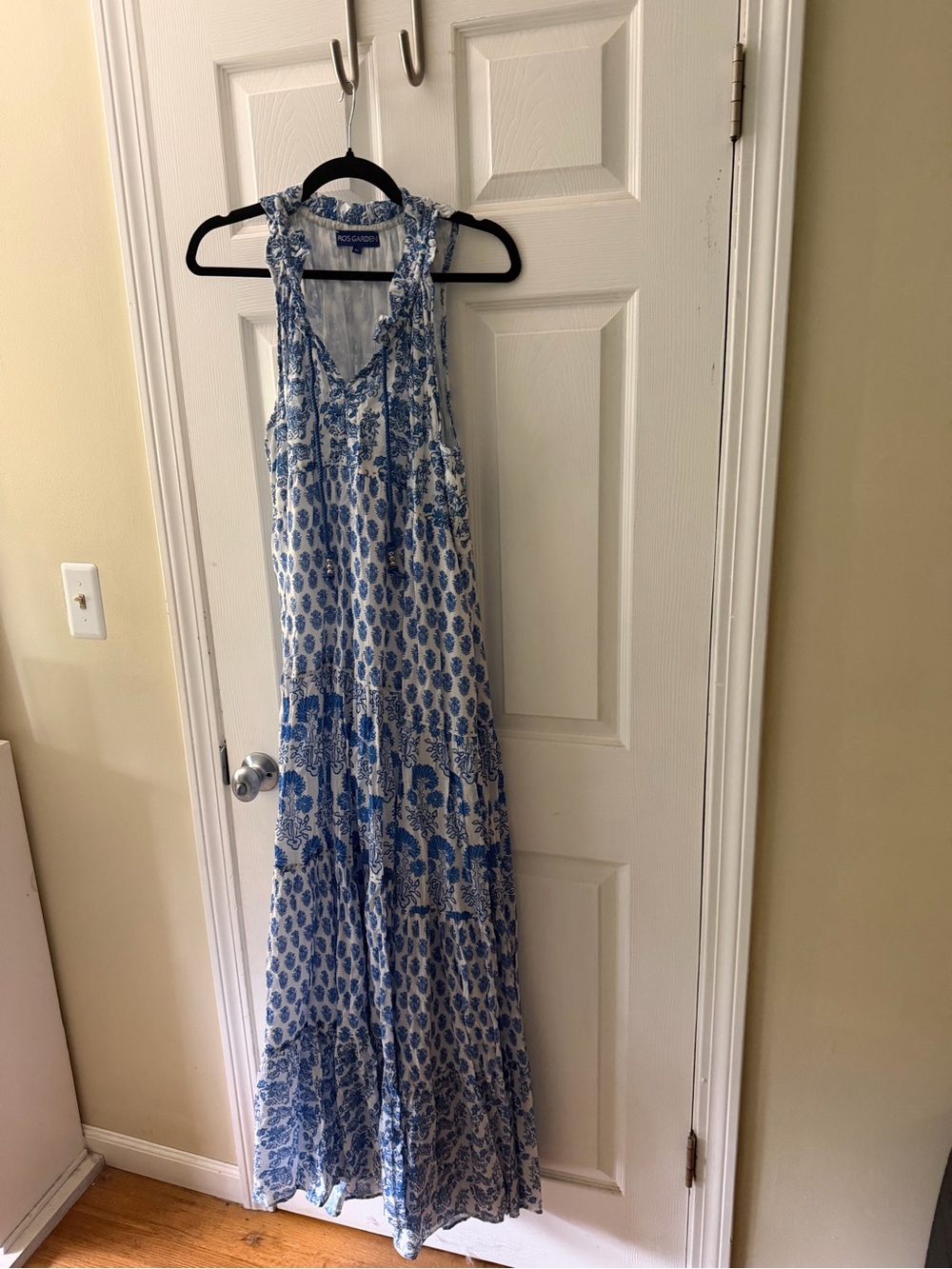 Blue and White Floral Tie-Detail Maxi Dress by Polo